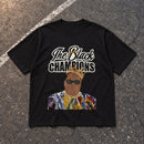 BIGGIE black tee by IMUSKOP flat-lay, front print
