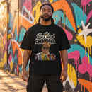 BIGGIE black tee by IMUSKOP worn by model, front print