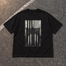 Brooklyn Bridge Flag black tee by IMUSKOP flat-lay, front print