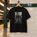 Brooklyn Bridge Flag black tee by IMUSKOP on hanger