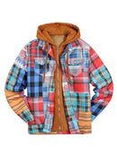 Checkered  Printed Hoodie Fake Two-Piece Jacket Cotton Jacket