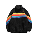Fleece Parka Rainbow Jacket Patchwork Zipper