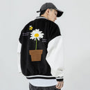 Daisy Flowers Patch Leather Baseball Jacket