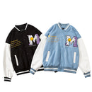 Daisy Flowers Patch Leather Baseball Jacket