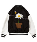 Daisy Flowers Patch Leather Baseball Jacket