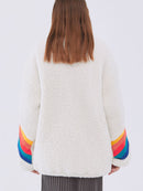 Fleece Parka Rainbow Jacket Patchwork Zipper