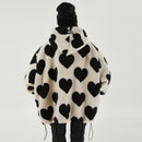 Cute Heart-shaped Print Lambswool Winter Jacket