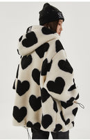 Cute Heart-shaped Print Lambswool Winter Jacket