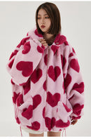 Cute Heart-shaped Print Lambswool Winter Jacket