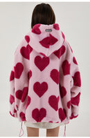 Cute Heart-shaped Print Lambswool Winter Jacket
