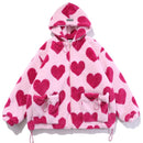 Cute Heart-shaped Print Lambswool Winter Jacket